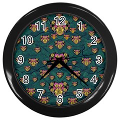 Hearts And Sun Flowers In Decorative Happy Harmony Wall Clock (black)