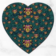 Hearts And Sun Flowers In Decorative Happy Harmony Jigsaw Puzzle (heart) by pepitasart