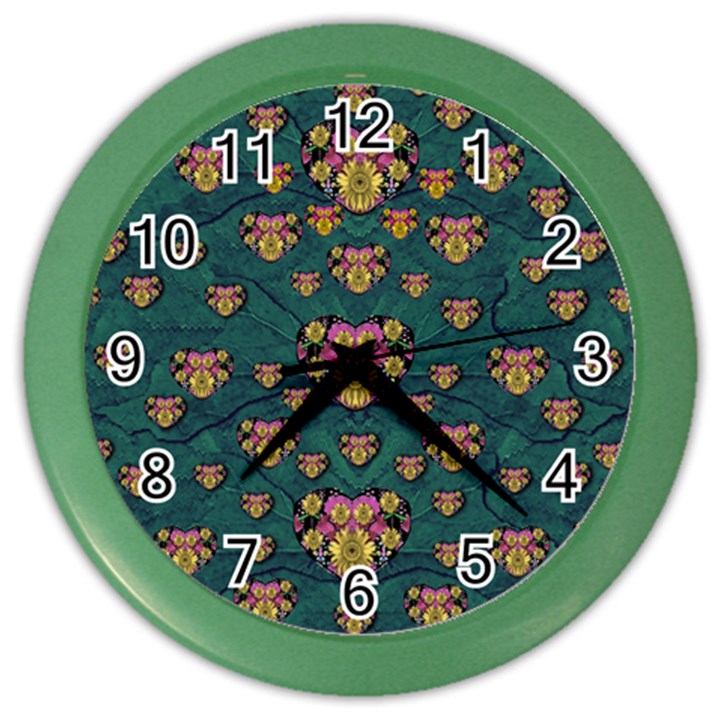 Hearts And Sun Flowers In Decorative Happy Harmony Color Wall Clock