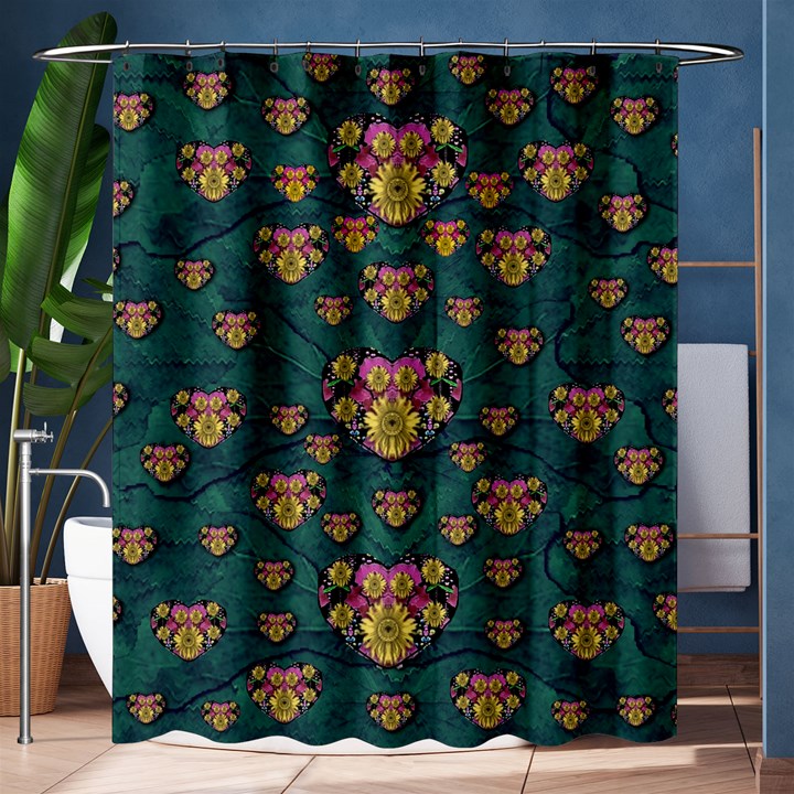 Hearts And Sun Flowers In Decorative Happy Harmony Shower Curtain 60  x 72  (Medium) 