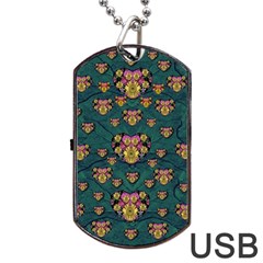 Hearts And Sun Flowers In Decorative Happy Harmony Dog Tag Usb Flash (one Side) by pepitasart