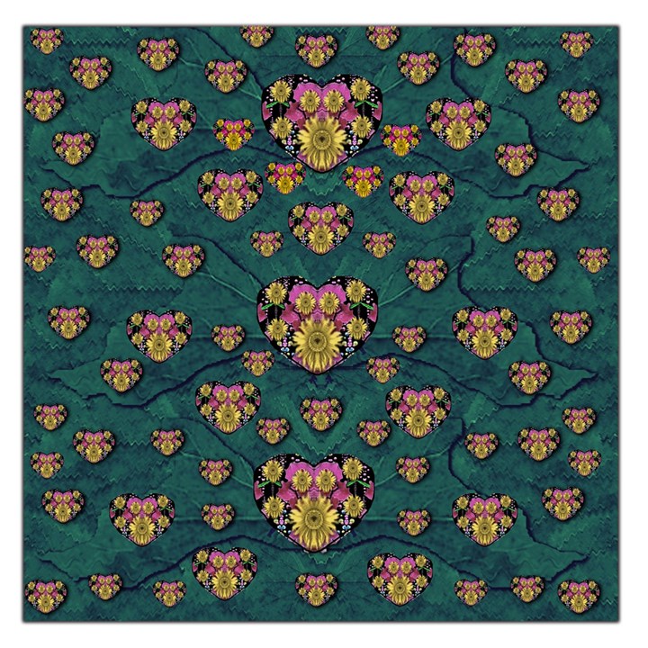 Hearts And Sun Flowers In Decorative Happy Harmony Large Satin Scarf (Square)