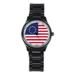 Betsy Ross Flag Usa America United States 1777 Thirteen Colonies Vertical Stainless Steel Round Watch by snek