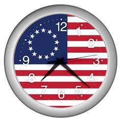 Betsy Ross Flag Usa America United States 1777 Thirteen Colonies Maga Wall Clock (silver) by snek