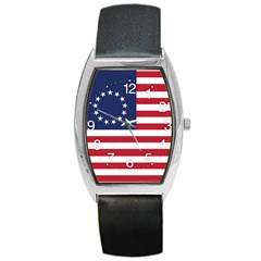 Betsy Ross Flag Usa America United States 1777 Thirteen Colonies Maga Barrel Style Metal Watch by snek