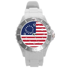 Betsy Ross Flag Usa America United States 1777 Thirteen Colonies Maga Round Plastic Sport Watch (l) by snek