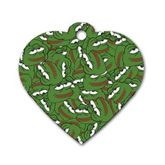 Pepe The Frog Face Pattern Green Kekistan Meme Dog Tag Heart (one Side) by snek