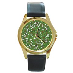 Pepe The Frog Face Pattern Green Kekistan Meme Round Gold Metal Watch by snek