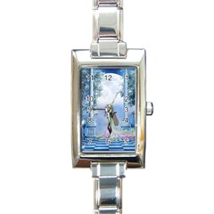 Cute Fairy With Dove Rectangle Italian Charm Watch by FantasyWorld7