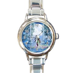 Cute Fairy With Dove Round Italian Charm Watch by FantasyWorld7