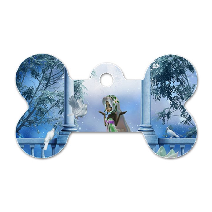 Cute Fairy With Dove Dog Tag Bone (One Side)