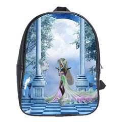 Cute Fairy With Dove School Bag (large) by FantasyWorld7