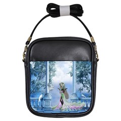 Cute Fairy With Dove Girls Sling Bag by FantasyWorld7