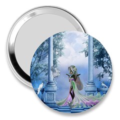 Cute Fairy With Dove 3  Handbag Mirrors by FantasyWorld7