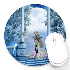 Cute Fairy With Dove Round Mousepads by FantasyWorld7