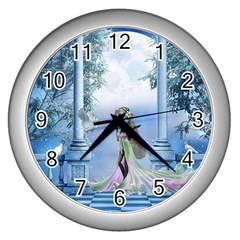 Cute Fairy With Dove Wall Clock (silver) by FantasyWorld7