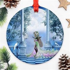 Cute Fairy With Dove Round Ornament (two Sides) by FantasyWorld7