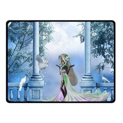 Cute Fairy With Dove Fleece Blanket (small) by FantasyWorld7