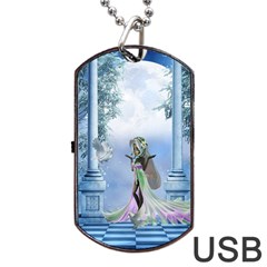 Cute Fairy With Dove Dog Tag Usb Flash (one Side) by FantasyWorld7