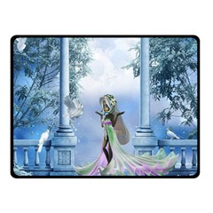 Cute Fairy With Dove Double Sided Fleece Blanket (small)  by FantasyWorld7