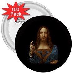 Salvator Mundi Leonardo Davindi 1500 Jesus Christ Savior Of The World Original Paint Most Expensive In The World 3  Buttons (100 Pack)  by snek