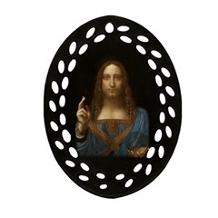 Salvator Mundi Leonardo Davindi 1500 Jesus Christ Savior Of The World Original Paint Most Expensive In The World Ornament (oval Filigree) by snek