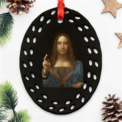 Salvator Mundi Leonardo Davindi 1500 Jesus Christ Savior Of The World Original Paint Most Expensive In The World Oval Filigree Ornament (two Sides) by snek