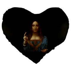 Salvator Mundi Leonardo Davindi 1500 Jesus Christ Savior Of The World Original Paint Most Expensive In The World Large 19  Premium Flano Heart Shape Cushions by snek