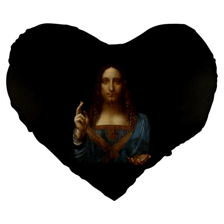 Salvator Mundi Leonardo DaVindi 1500 Jesus Christ Savior of the World Original Paint Most expensive in the world Large 19  Premium Flano Heart Shape Cushions