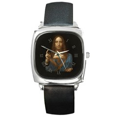 Salvator Mundi Leonardo Davindi 1500 Jesus Christ Savior Of The World Original Paint Most Expensive In The World Square Metal Watch by snek