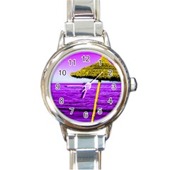 Pop Art Beach Umbrella Round Italian Charm Watch by essentialimage