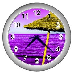 Pop Art Beach Umbrella Wall Clock (silver) by essentialimage