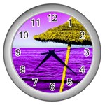 Pop Art Beach Umbrella Wall Clock (Silver) Front