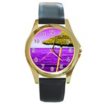 Pop Art Beach Umbrella Round Gold Metal Watch Front