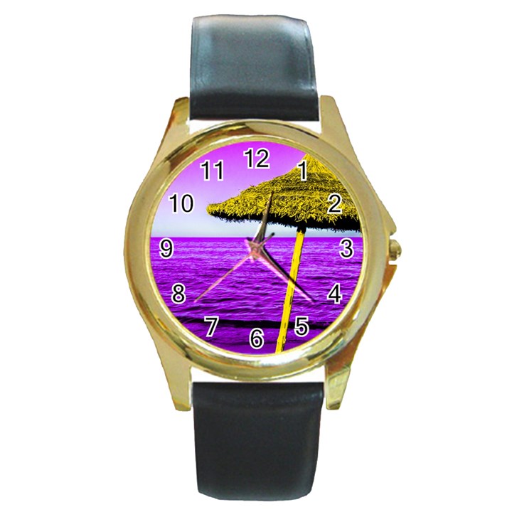 Pop Art Beach Umbrella Round Gold Metal Watch