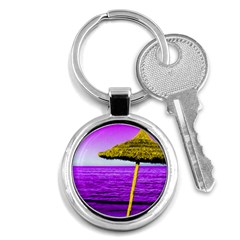 Pop Art Beach Umbrella Key Chain (round) by essentialimage