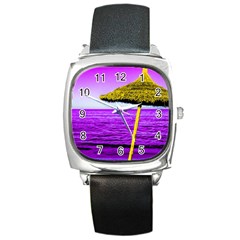 Pop Art Beach Umbrella Square Metal Watch by essentialimage