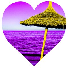 Pop Art Beach Umbrella Wooden Puzzle Heart by essentialimage