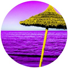 Pop Art Beach Umbrella Wooden Puzzle Round by essentialimage