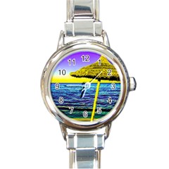 Pop Art Beach Umbrella  Round Italian Charm Watch by essentialimage