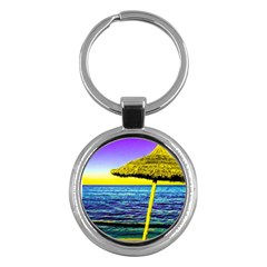 Pop Art Beach Umbrella  Key Chain (round) by essentialimage