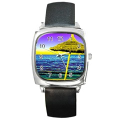 Pop Art Beach Umbrella  Square Metal Watch by essentialimage