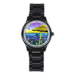 Pop Art Beach Umbrella  Stainless Steel Round Watch by essentialimage