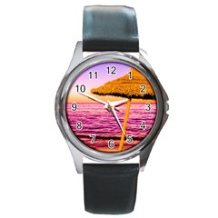 Pop Art Beach Umbrella  Round Metal Watch