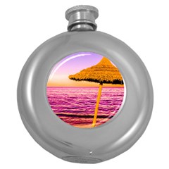 Pop Art Beach Umbrella  Round Hip Flask (5 Oz) by essentialimage