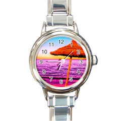 Pop Art Beach Umbrella  Round Italian Charm Watch by essentialimage