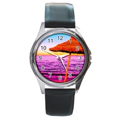 Pop Art Beach Umbrella  Round Metal Watch by essentialimage