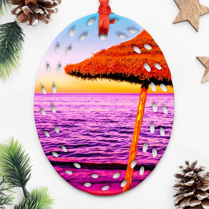 Pop Art Beach Umbrella  Oval Filigree Ornament (Two Sides)