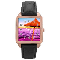 Pop Art Beach Umbrella  Rose Gold Leather Watch  by essentialimage