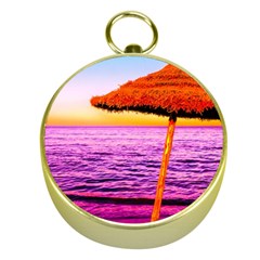 Pop Art Beach Umbrella  Gold Compasses by essentialimage